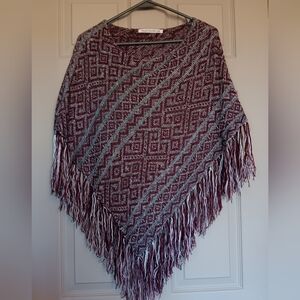 Beautiful Hippie Laundry Acrylic Shawl - Burgundy & Gray - Size Medium
